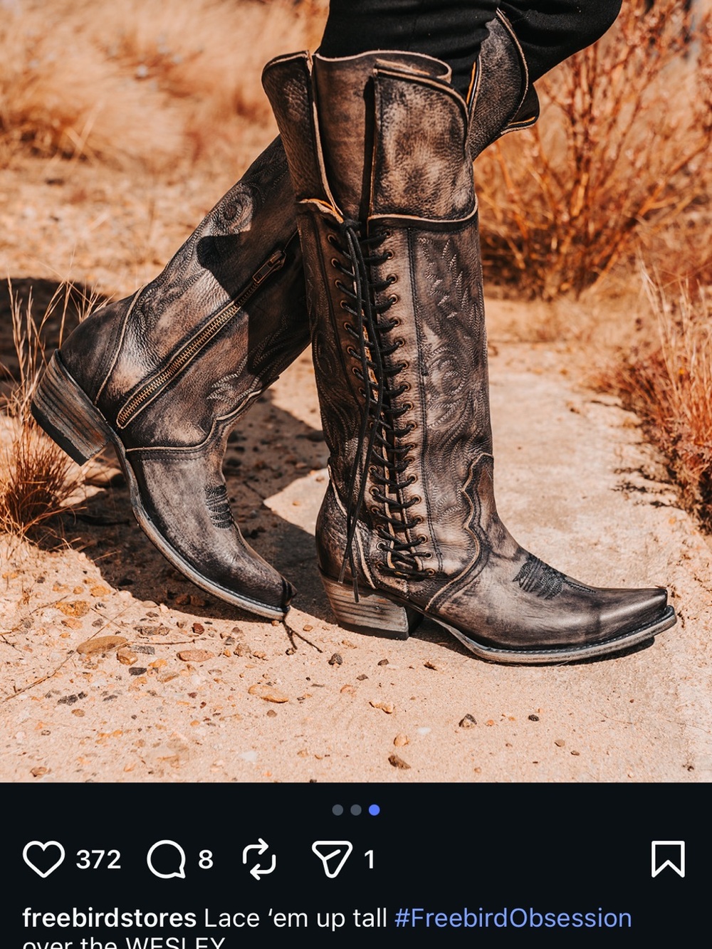 Freebird Wesley Lace-Up Tall Western Boots in Distressed Black